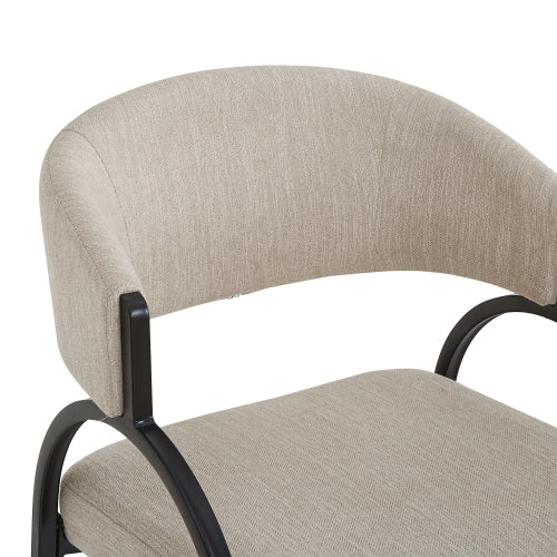 25inch  Seat Height Modern Fabric Bar Stools with Back, Black Metal Frame, Comfortable Counter Stools for Kitchen Island/Dining Room, Set of 2 (Beige)