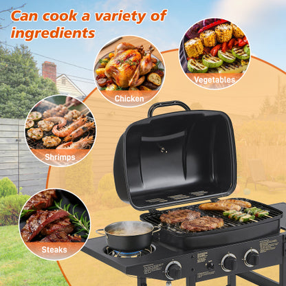 2 Burner BBQ Propane Gas Grill with Side Burner 24000 BTU Output Stainless Steel Barbecue Grill with Enameled Grates and Side Tables for Outdoor Cooking Kitchen and Patio Backyard