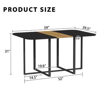 Two-Tone Waterproof MDF Kitchen Table, Multi-Functional Dining Work Table with Wood Strip & Metal Base