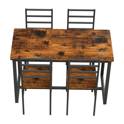 5-Piece Modern Dining Table Set with Metal Frame and MDF Chairs, Industrial Kitchen Furniture Set for 4