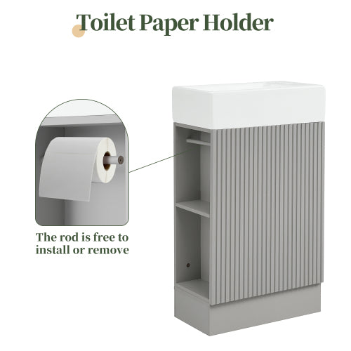 18.6" Bathroom Vanity with Sink, Bathroom Vanity Cabinet with Two-tier Shelf, Left or Right Orientation, Grey (Old Sku:WF308491AAE)