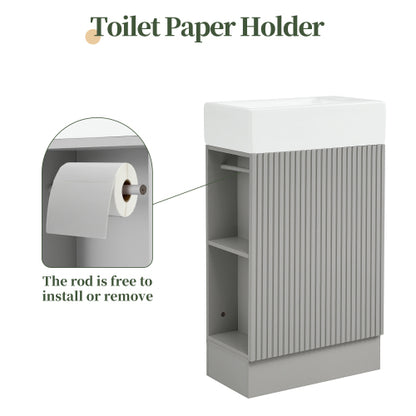 18.6" Bathroom Vanity with Sink, Bathroom Vanity Cabinet with Two-tier Shelf, Left or Right Orientation, Grey (Old Sku:WF308491AAE)