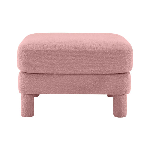 Modern Ottoman Polyester Pink Upholstered Accent Ottoman with Boucle Fabric and Wooden Frame