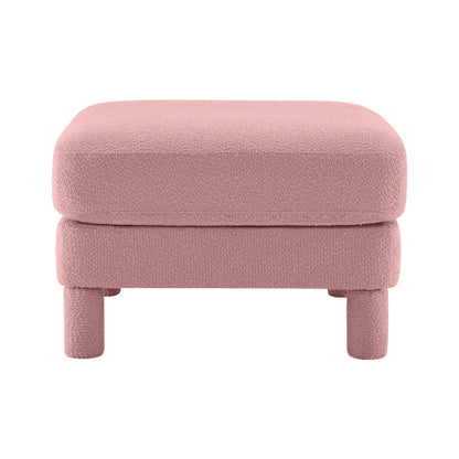 Modern Ottoman Polyester Pink Upholstered Accent Ottoman with Boucle Fabric and Wooden Frame