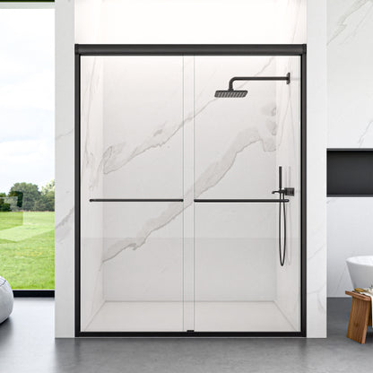 56"-60"W*72" H Semi-Frameless Double Sliding Shower Door, Bypass Shower Door, 1/4" (6mm) Thick SGCC Tempered Glass Door, Matte Black