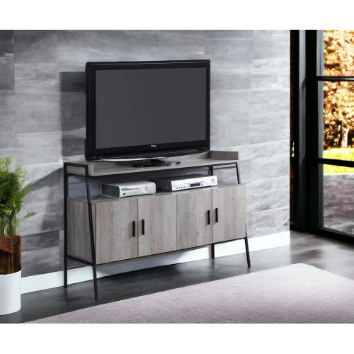 Grey Oak & Black 52 Inch Industrial TV Stand with 4 Doors for 50 Inch TV