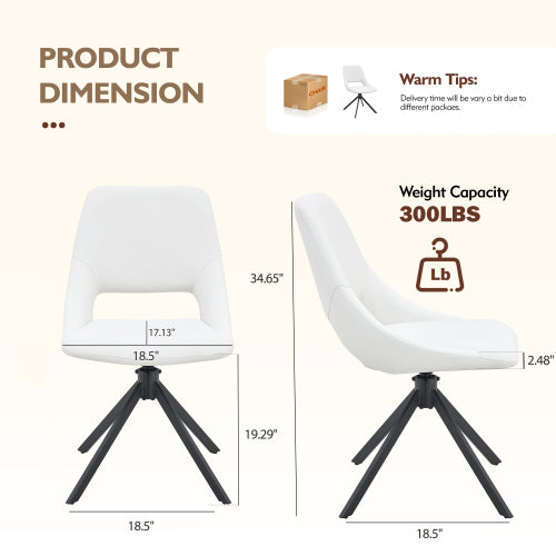 White PU Swivel Dining Chairs Set of 2, High Back Metal Dining Chairs with Gold Mesh Texture