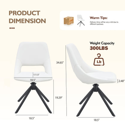 White PU Swivel Dining Chairs Set of 2, High Back Metal Dining Chairs with Gold Mesh Texture