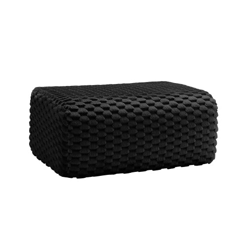 Black Flannelette Modular Ottoman, Ready-to-Use Upholstered Footrest Stool with Anti-Slip Buckle Base