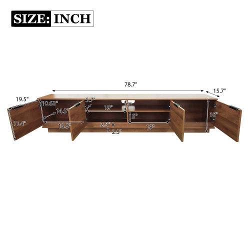 78.7 inch Walnut Mixed Slat Flat Panel Legless TV Stand Full Closed Media Console Fits Up To 85 inch TV