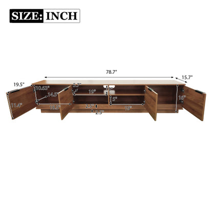 78.7 inch Walnut Mixed Slat Flat Panel Legless TV Stand Full Closed Media Console Fits Up To 85 inch TV