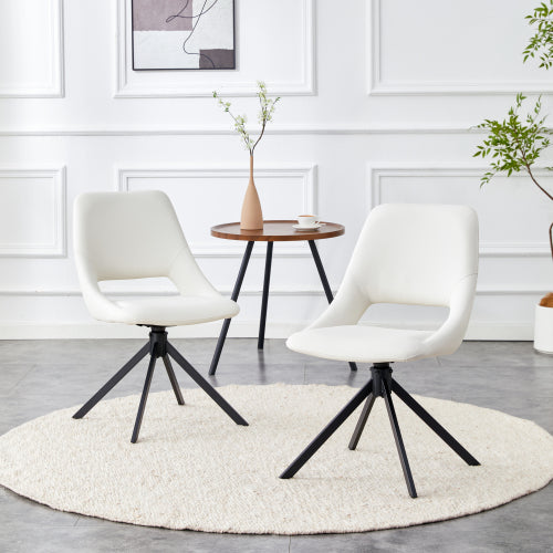 White PU Swivel Dining Chairs Set of 2, High Back Metal Dining Chairs with Gold Mesh Texture