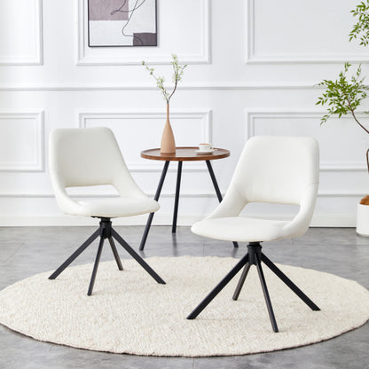 White PU Swivel Dining Chairs Set of 2, High Back Metal Dining Chairs with Gold Mesh Texture