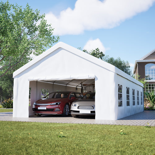 Carport Canopy 16x32 Heavy Duty, Portable Metal Carport Garage with Removable Waterproof Cover & Sidewalls, All Weather Outdoor Shelter for Cars, Trucks, Vehicles & Equipment