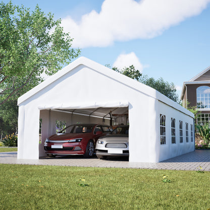 Carport Canopy 16x32 Heavy Duty, Portable Metal Carport Garage with Removable Waterproof Cover & Sidewalls, All Weather Outdoor Shelter for Cars, Trucks, Vehicles & Equipment