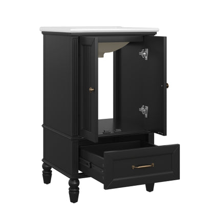 20" Bathroom Vanity with Sink, Bathroom Cabinet with Two Doors, Magnetic Door Stopper and Adiustable Foot Pads, A Drawer, Black