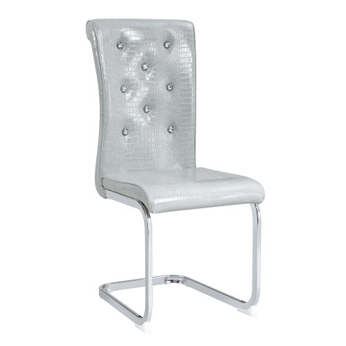 Set of 2 Retro Alligator Skin Faux Leather Dining Chairs, Crystal Buckle Design with Electroplated Metal Bow Legs