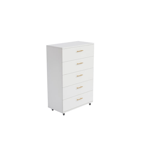 White 5-Drawer Dresser with handles – Modern Storage Cabinet