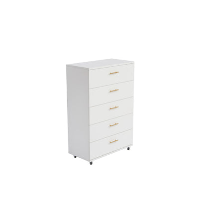 White 5-Drawer Dresser with handles – Modern Storage Cabinet