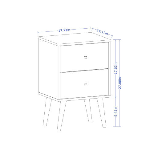 Natural & White 2-Drawer Nightstand, Splayed Wood Legs, 17.72inchL¡Á27.09inchH¡Á14.7inchD