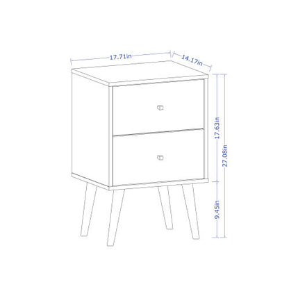 Natural & White 2-Drawer Nightstand, Splayed Wood Legs, 17.72inchL¡Á27.09inchH¡Á14.7inchD