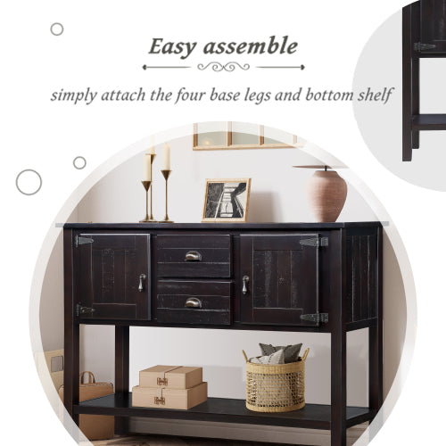 48 Inch Solid Wood Sideboard Buffet Cabinet with Drawers & Shelves Espresso