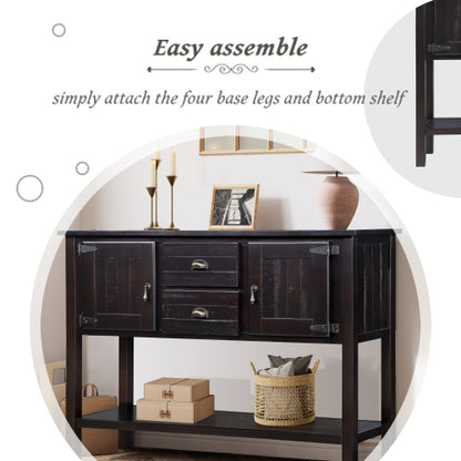 48 Inch Solid Wood Sideboard Buffet Cabinet with Drawers & Shelves Espresso
