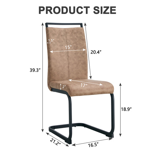 High Back Fabric Dining Chairs with C-Shaped Metal Legs, Set of 2, Brown/Black