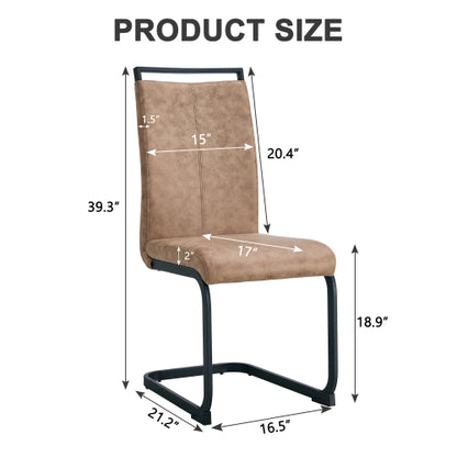 High Back Fabric Dining Chairs with C-Shaped Metal Legs, Set of 2, Brown/Black