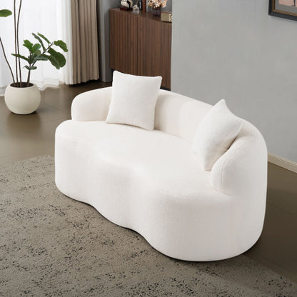 White Curved Compression Loveseat Sofa with 2 Pillows, No Assembly
