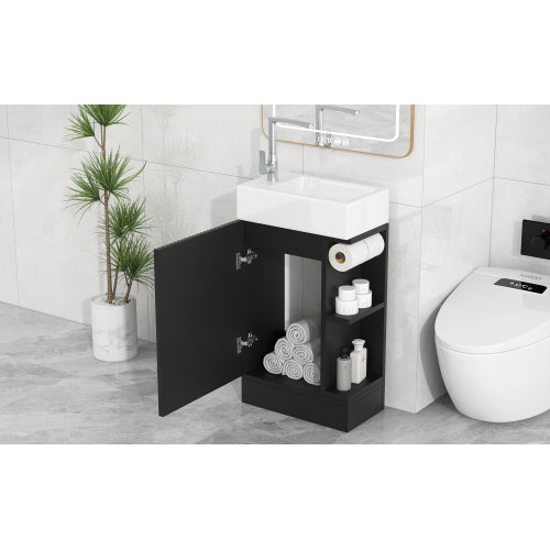 18.6" Bathroom Vanity with Sink, Bathroom Vanity Cabinet with Two-tier Shelf, Left or Right Orientation, Black (WF308491 New Color)