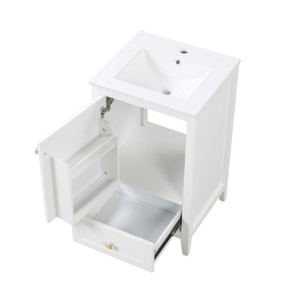 20" Bathroom Vanity with Sink, Bathroom Cabinet with Soft Closing Door, Storage Rack and A Drawer, White
