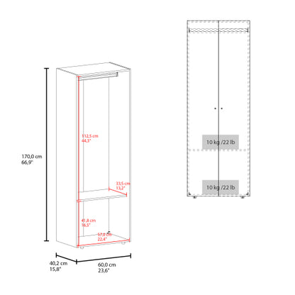2 Doors Closet System Armoire, Hanging Rod and Storage Shelf, Modern Armoire for Bedroom Organization Storage, Stained Walnut