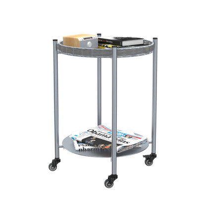 2-Tier Movable Round Side Table with Lockable Wheels