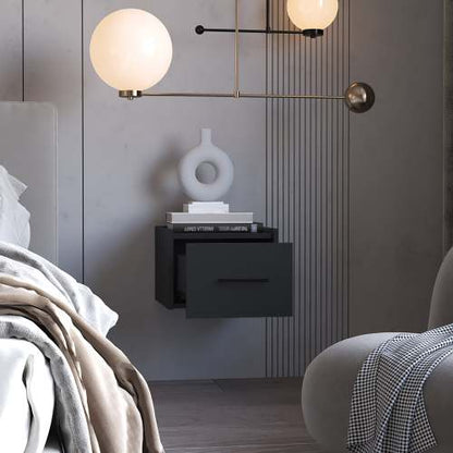 Black Finish Wall Mounted Floating Nightstand, 1 Drawer & 2-Tier Shelf