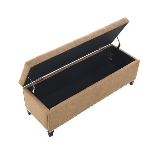 47.5inch  Storage Ottoman, Storage Bench with Safety Close Hinge, Linen Button-Tufted Ottoman for Living Room, Entryway, Hallway, Foot Rest, Support 500lbs - Brown
