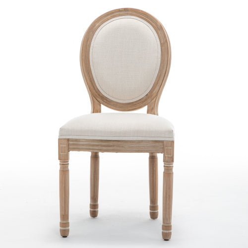 Wood Dining Chairs with Linen Upholstered Backs, Set of 2, Beige