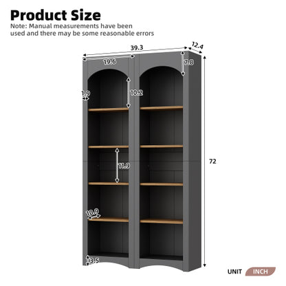 72''H Grey Farmhouse 5-Tier Combined Bookshelf Adjustable Shelf Home Pantry Storage Cabinet Set