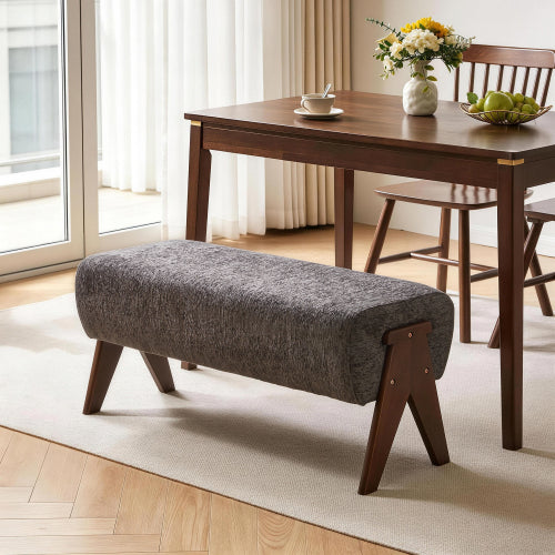 Modern Decorative Chenille Fabric Bench, Ergonomic Padded Entry Bench with Solid Wood Legs, Upholstered Ottoman Bench for Foyer Bedroom Living Space