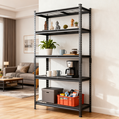 5 Tier Heavy Duty Storage Shelves Garage Shelving 2250 lb Load Boltless Assembly Black