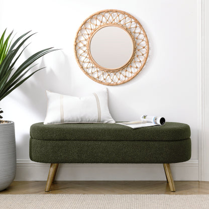 Ottoman Oval Storage Bench,Rubber Wood Legs, Green(43.5inch x16inch x16inch )
