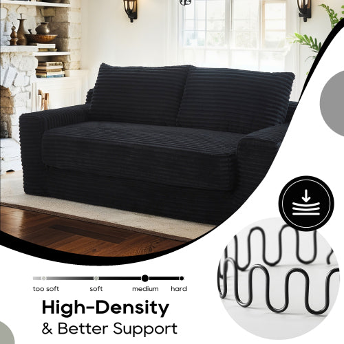 Black Memory-Foam Compressed Corduroy Convertible Loveseat, No Assembly
