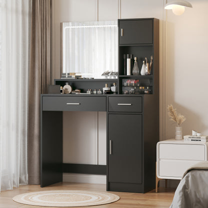 Black Vanity Desk with Mirror & LED Light Strip, Large Drawer, 3-Level Storage Dresser, 3 Lighting Modes, Adjustable Brightness