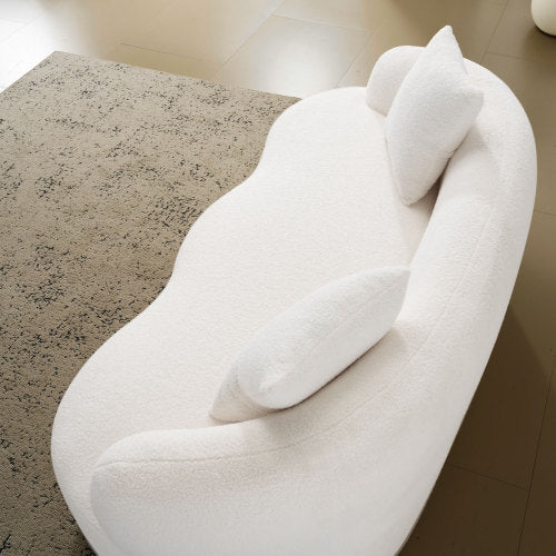 White Curved Compression Loveseat Sofa with 2 Pillows, No Assembly