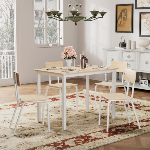 5-Piece Dining Table Set with 4 Chairs, Modern Kitchen Table Set with MDF Board & Metal Frame, Space Saving Dining Furniture