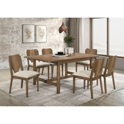 Set of 2 Walnut Finish Dining Side Chairs, Wood Frame Chairs with Wedge Cutout Back & Beige Fabric