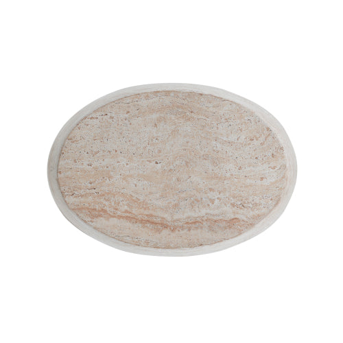 Outdoor/Indoor Lightweight Concrete Side Table,Oval Travertine Finish Accent Table