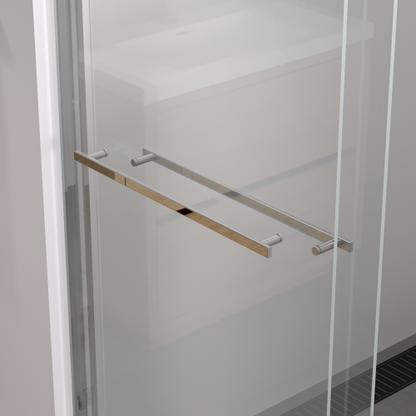 56-60"x74" Aluminum Frame Double Sliding Shower Door,Bypass Bathroom Sliding Door with Premium 1/4" (6mm) Clear Tempered Glass, Chrome Hardware Sliding Glass Shower Enclosure,Chrome Finished