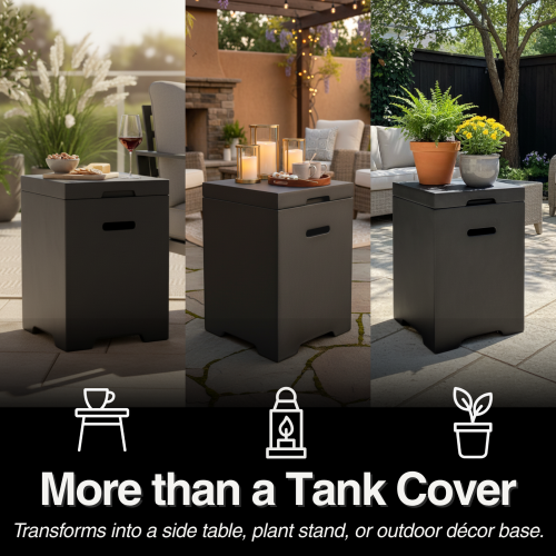Propane Tank Cover Table, Outdoor Cylinder Hideaway Table for Gas Fire Pit and Gas Griddle, Outdoor Side Table for Fire Pit, Light Concrete, Dark Grey