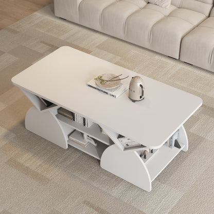 47.24 Inch Rectangular Storage Coffee Table, White